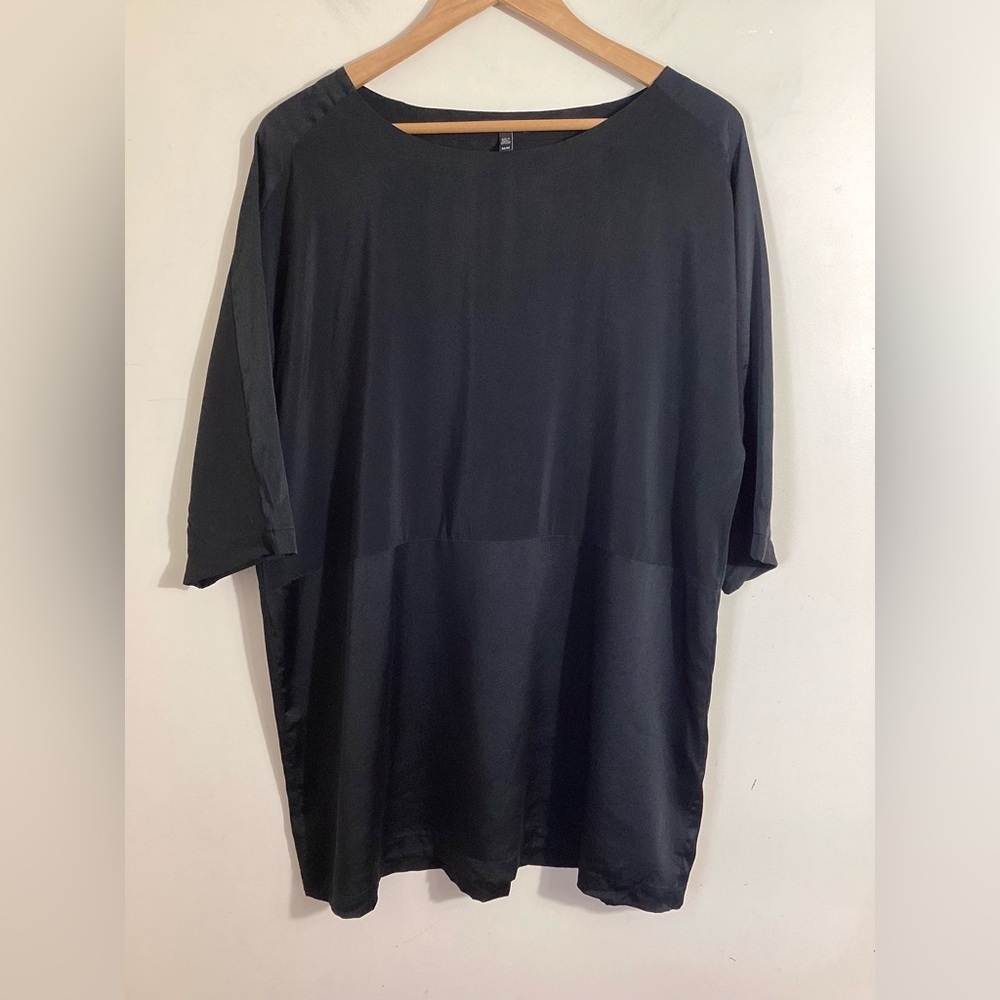Eileen Fisher Silk Crepe De Chine Black Tunic M Lagenlook - Picture 4 of 16